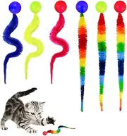 Noaya 6pcs Colorful Worm Cat Toys - Wiggly Cat Balls Toy, Cat Toys for Indoor Cats Adult, Interactive Cat Toy, Furry Tail Kitten Toys for Indoor Cats, Fun Exercise & Bonding Tool