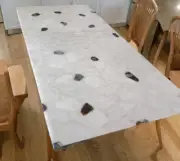 White Quartz Stone Dining Table Top, Hallway Center Onyx Stone Countertop Decor