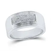 Sterling Silver Round Diamond Rectangle Cluster Band Ring 1/6 Cttw