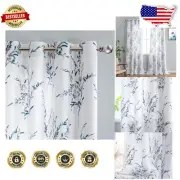 Classic Leaf Print Drapes - 95” Navy Blue Thermal Insulated Curtains (Pack of 2)