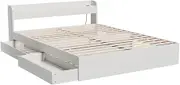 Artiss Double Bed Frame with Drawers & Storage Headboard – Pine Wood Platform Bed with Charger, Perfect for Kids, Toddlers & Adults, Stylish Room Decor