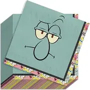 Amscan Spongebob Squarepants Luncheon Squidward Paaper Kid's Birthday Napkins, 7", Green