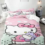 c394 Hello Kitty Anime Duvet Cover Set Comforte Printed Cartoon Twin Size Bedding Sets Christmas Gifts 3-piece ee394