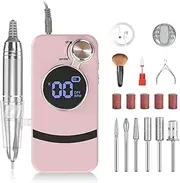 LIAN Professional Nail Drill Machine 35000RPM Electric Nail File Portable Efile for Acrylic Nails Gel Polishing Removing Cordless E File with Bits for Home and Salon Use (Pink)