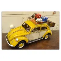 在飛比找蝦皮購物優惠-金屬黃藍色福斯露營車金龜車行李箱 復古手工鐵皮模型schuc