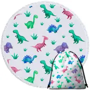 Cute Smiling Dinosaurs for Children Round Beach Towel