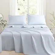 [Bedlifes] 1000 Thread Count 100% Egyptian Cotton Queen Size Sheets Set - Sateen Soft Silky Breathable Luxury Cooling 4 Pieces (Light Blue)