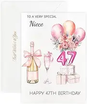 [MAGJUCHE] 47th Birthday Cards for Niece, Pink Happy Birthday Cards, with Envelope and Wax Seal, 5x7 inch