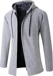 [Generic] Men Long Cardigan Hoodies Overcoat Full Zip Fleece Lined Sweaters Regular Fit Sweater Hooded Business Coat