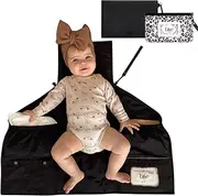 BEN & ELLIE BABY Nappy Change Mat Set with Refillable Wipes Case - Nappy Changing Mat, Waterproof Baby Change Pad for Travel (Georgie Gunmetal Set) (Sasha Leopard Print)