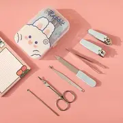 Baburu - Set of 7: Stainless Steel Manicure Kit Rabbit & Carrot - Blue & Transparent - One Size