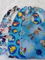 Pack of 3 Bibs Toy Story Jake Pokemon Blue Cotton Front Towelling Back Handmade