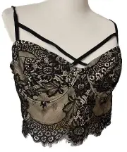 Black Lacey Overlay Crop Top Cami Rue + Sz 2X Zipper Back Underwire Lined Floral