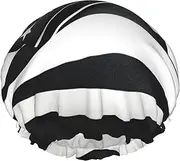 Black And White American Flag Print Various Activities Shower Cap Reusable Soft And Lightweight Bath Hair Cap Long Hair