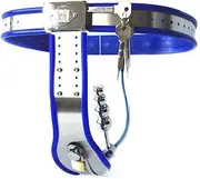 DTRNYCZ BDSM Metal Chastity Cage with 4 Balls Anal Plug Stainless Steel Invisible Chastity Belt Restraints Set for Woman Chastity Bondage Device SM Sex Toy(Blue Blau,60/70cm (23/27in))