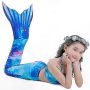 3pcs-set Kids Girls Mermaid Tail Swimmable Swimming Bikini Top Swimsuit Swimwear-XK6994 Blue 140