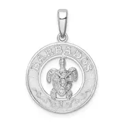 Sterling Silver De-Ani Rhodium-Plated Polished Barbados With Turtle Circle Pendant