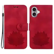 For iPhone 16 Phone Case Lotus Imprint Leather Stand Wallet Cover