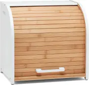 HOMEFULLY Bamboo Double Layer Bread Box for Kitchen Countertop, Roll Top Bread B
