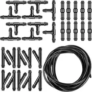 Flygun 30 PCS Car Front Windshield Washer Hose Kit, 13.12Ft Multi-functional Rubber Hose with T/I/Y Type Hose Connector, Auxiliary Cleaning Replacement Accessories, Suitable for Most Models (Black)