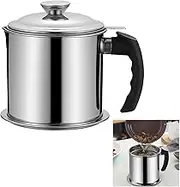 WADY Bacon Grease Container,Oil Strainer Pot Grease Can,304 Stainless Steel Bacon Grease Saver,Grease Container For Kitchen with Fine Mesh Strainer Dust-Proof Lid Non-Slip Tray Easy Grip Handle (2.2L)