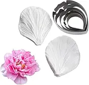 KALAIEN 5pcs Stainless Steel Peony Cutter 2pcs Fondant Silicone Mold Gumpaste Peony Sugarcraft Flower Veining Mold Veiner Petal Making Tool