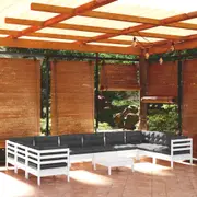 11 Piece Garden Lounge Set with Cushions White Pinewood vidaXL