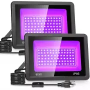 2 Pack 80W Black Light, LED Black Lights Flood Light, IP66 Waterproof Blackli...