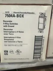 Box of 10 Cooper 7504A Almond Rocker Decorator 4-way Light Switches L49
