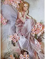 DIY 5D Diamond Painting by Number Kit, Floral Angel Flower Fairy Full Square Drill Rhinestone Embroidery Cross Stitch Arts Craft for Canvas Wall Decor 11.81x15.75"