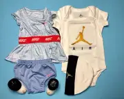NIKE DRI-FIT BABY GIRLS 5-Pc GIFT Set: Swimsuit, Bodysuit, Cap & Booties 0-6 Mon