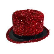 Sequin Top Hat Costume Party Cap Fancy Dress Trilby Fedora One Size - Red/Black