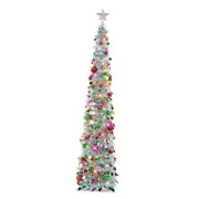 Pop Up Christmas Tree with Lights & 40 Balls, 6Ft Collapsible 6 FT Silver-mix
