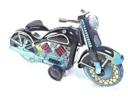Vintage Classic Black Harley Retro Motorcycle Wind Up Clockwork Tin Toy