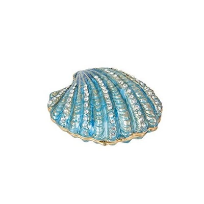 Hand Painted Enameled Shell Style Decorative Hinged Jewelry Trinket Box Blue