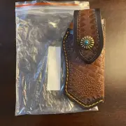 Premium Leather Tooled Knife Sheath Scabbard with Clip 6”
