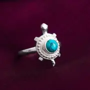 925 Sterling Silver Turtle Ring, Genuine Turquoise Ring, Tortoise Jewelry.