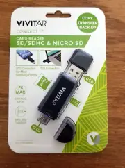 Vivitar Micro SD Card Reader - USB A / Micro USB PC MAC Model VIV-CR-46N SDHC