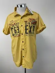 Camp David Shirt Mens Small Button Up Namibia Flag Embroidered Yellow N181