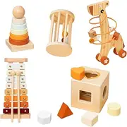 STARTIST 5X Wooden Toy Set for Babies Preschool Education Toys Rattle Bead Maze Early Learning Musical Instruments for Boys Girls Gift