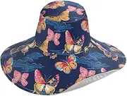 [Yoogain] Butterflies Colorful Dark Blue Foldable Visors for Women Sun Protection for Summer Decorative Sun Hats uv Protection for Trucker Fashion Sombrero de Playa para Mujer, Butterflies Colorful Dark Blue