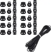 30 Pcs Plastic Cord Locks & Elastic Bungee Cord - Single Hole and Double Hole Dr