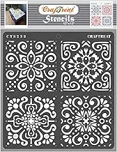 CrafTreat Moroccan Tile Stencils for Painting Large Pattern Wall Art, Home Decor, Scrapbooking and Journal Notebook - Damask - 12X12 Inches - Reuseable Mandala Stencil for Floor Rangoli & Room Decor