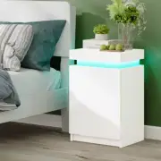 Ufurniture Bedside Table 3 Drawers With Lift Up Storage LED RGB Nightstand White