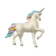 Enamel Unicorn Brooch Colorful Pastel Mane Silver Tone