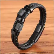 Men's Leather Braided Bracelet Punk Bracelet Bangle Magnetic Clasp for Strength