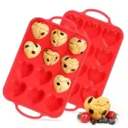Heart Shaped Muffin Pan, Silicone Muffin Pan with Metal Frame Small Heart 2 Red