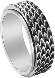 [TQWSVUM] Dragon Scale Spinner Ring for Men Women - Norse Viking Vintage Rotatable Stainless Steel Finger Ring - Fashion Punk Gothic Pagan Animal Dragon Amulet Jewelry