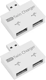 ECSiNG 2pcs USB2.0 Hub Adapter USB2.0 Male to 2 Port USB Charger Splitter Adapter 1 to 2 Hub Charging Extender USB Twin Charger for Mobile Phone Laptop, White