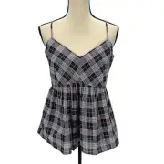 Club Monaco Sleeveless Plaid Peplum Cami Chemise - Blue Pink White - size Medium
